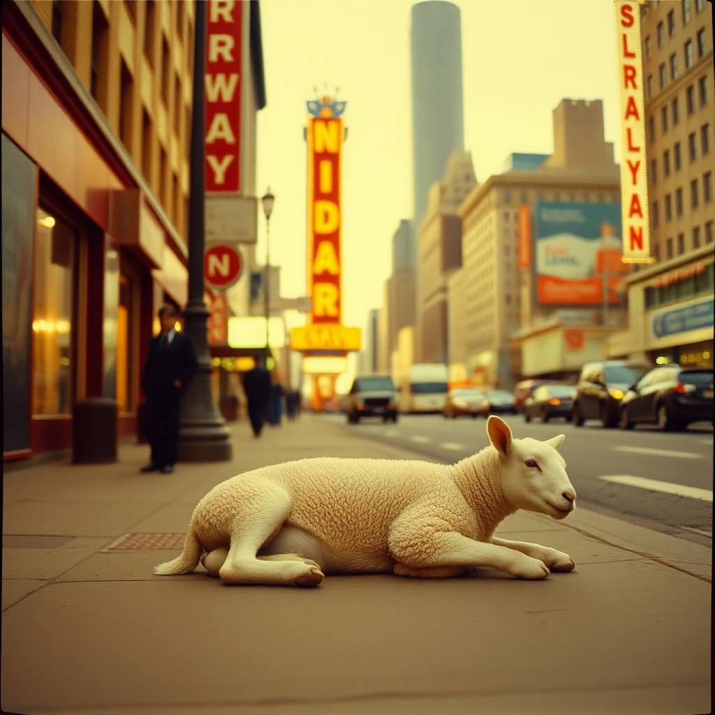 highly detailed Kodachrome color real photograph from 1974 of And the lamb lies down on Broadway
On Broadway
On Broadway (they say the lights are always bright on Broadway)
On Broadway (they say there's always magic in the air)
On Broadway
On Broadway (they say the lights are always bright on Broadway)
On Broadway (they say there's always-)