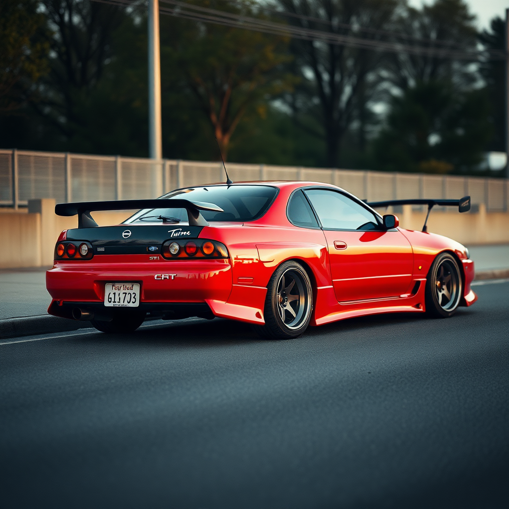 concept tuner nissan silvia s14 the car is parked on the side of the road, inspired by Taiyō Matsumoto, tumblr, restomod, nd4, c4