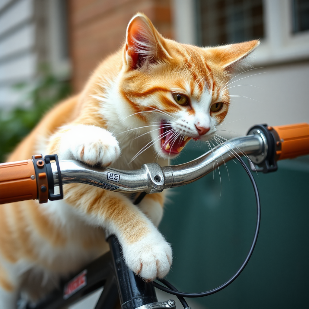 cat biting bicycle