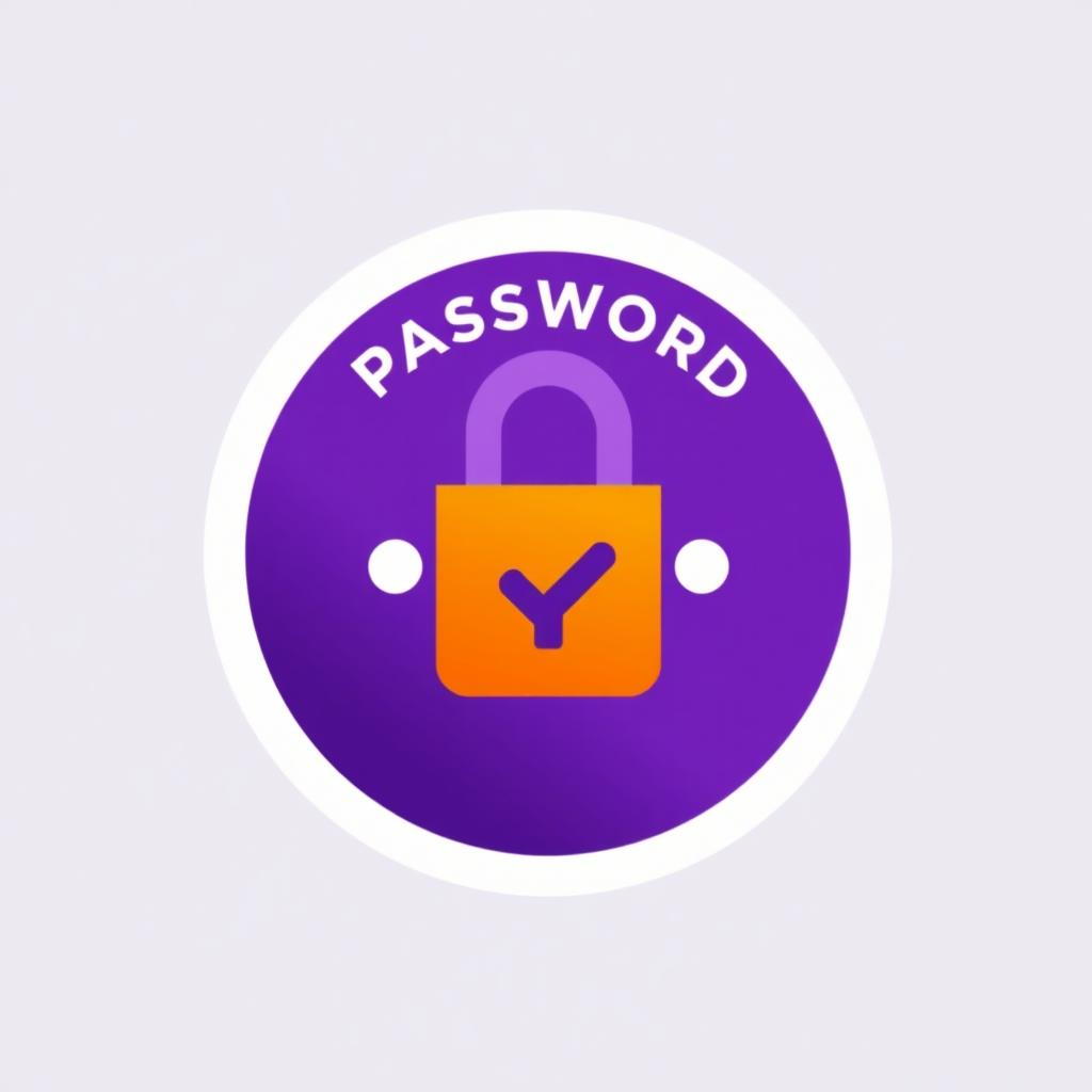 Purple orange white Logo representing a Password Strength Checker security program.