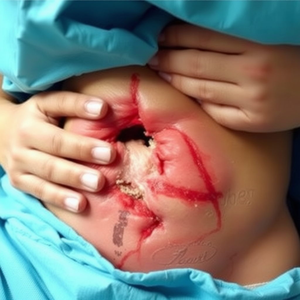 Stomach deep cut injury