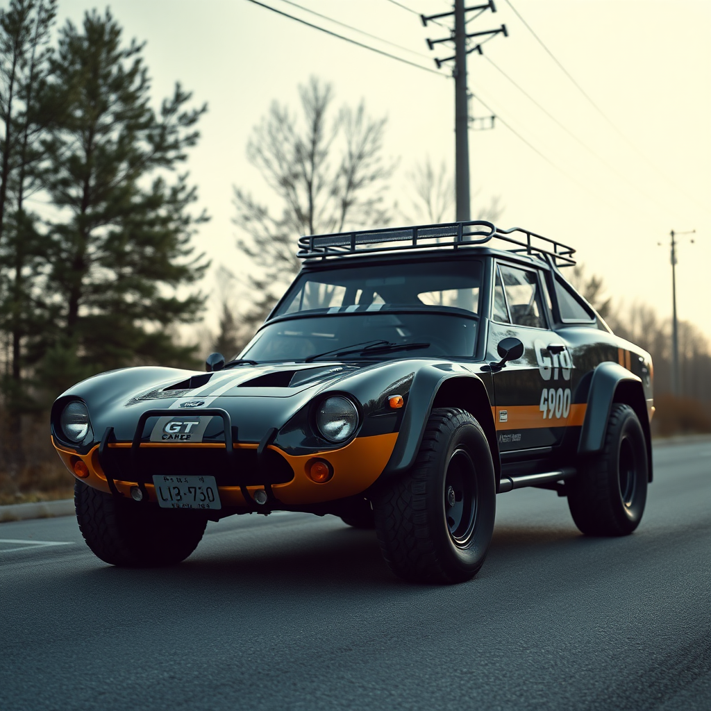 concept ford gt90 the 4x4 car is parked on the side of the road, inspired by Taiyō Matsumoto, tumblr, restomod, nd4, c4