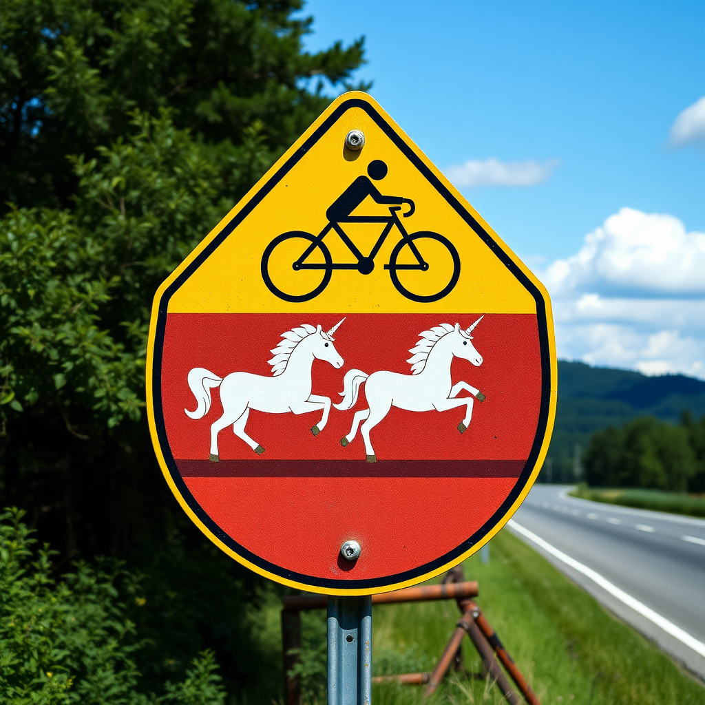 cycling unicorns road sign