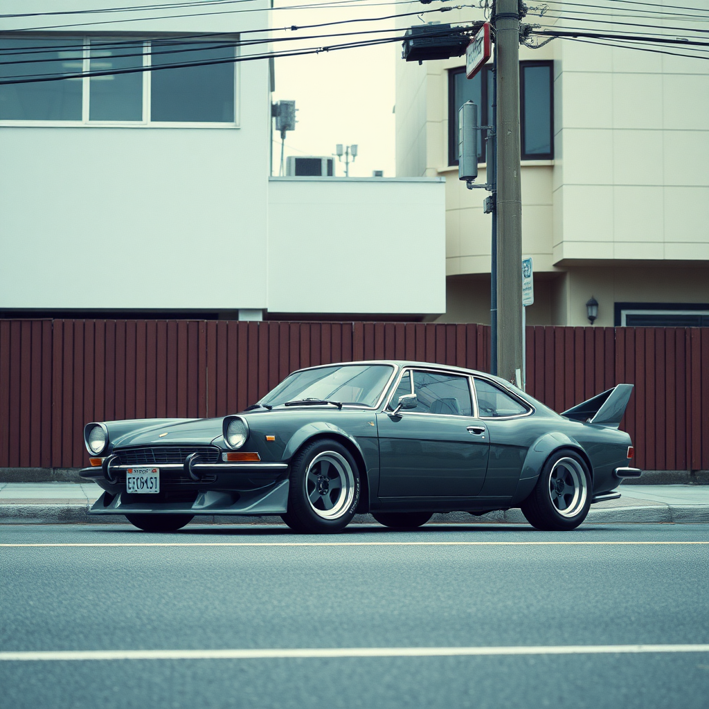 the car is parked on the side of the road, inspired by Taiyō Matsumoto, tumblr, restomod, nd4, c4