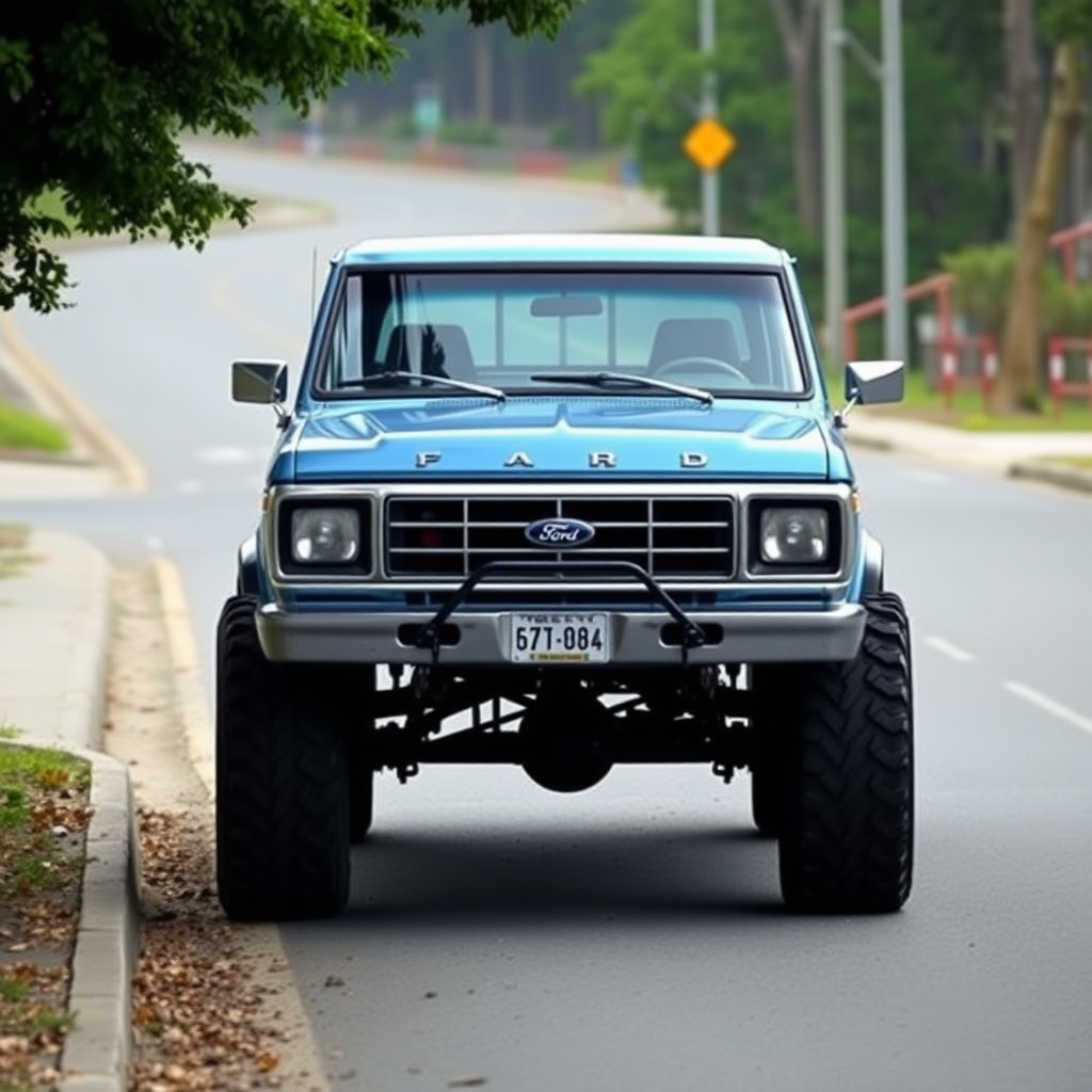 the car is parked on the side of the road, inspired by Taiyō Matsumoto, tumblr, restomod, nd4, c4 ford 4x4 pick-up monster truck