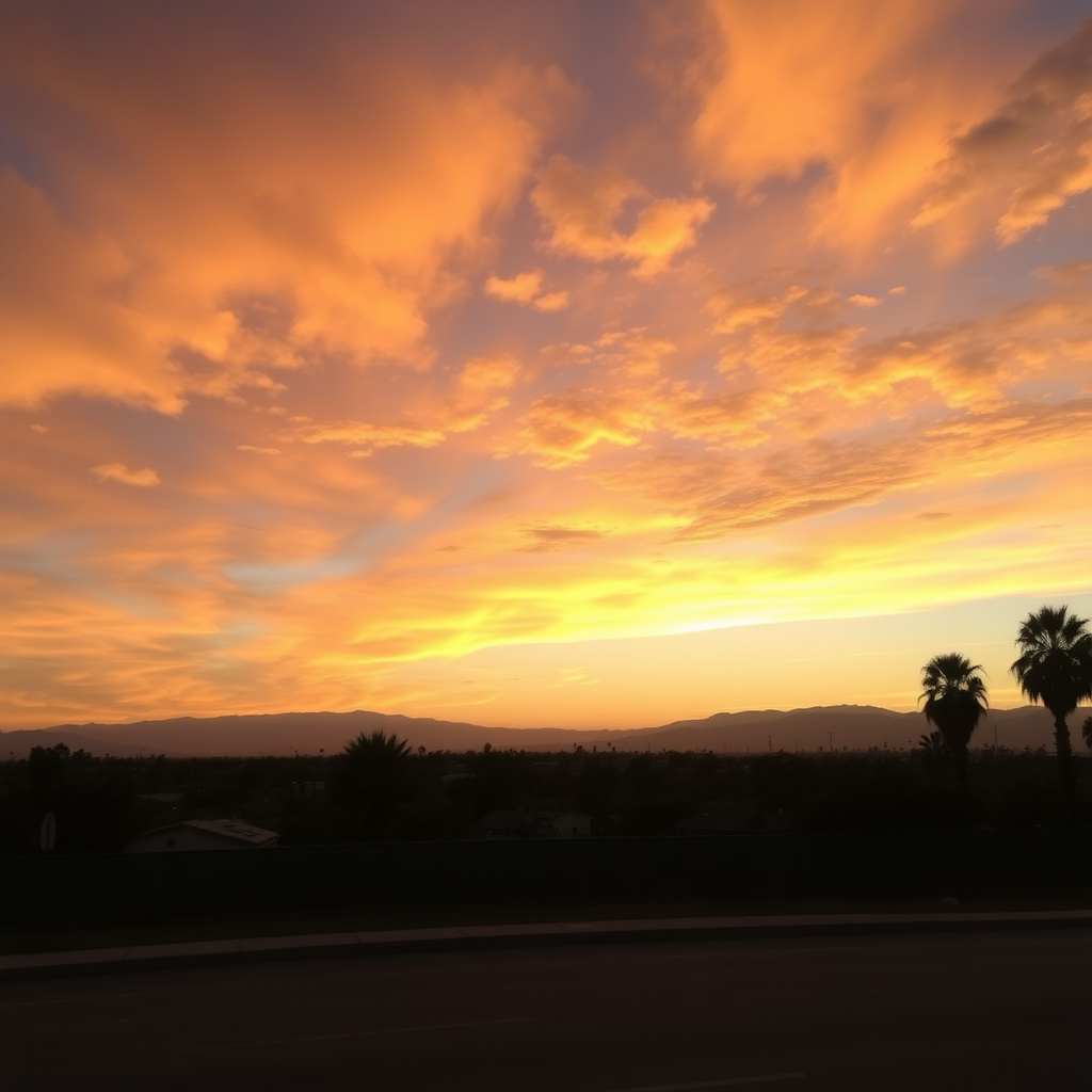 Dawn in Los Angeles, sky with clouds