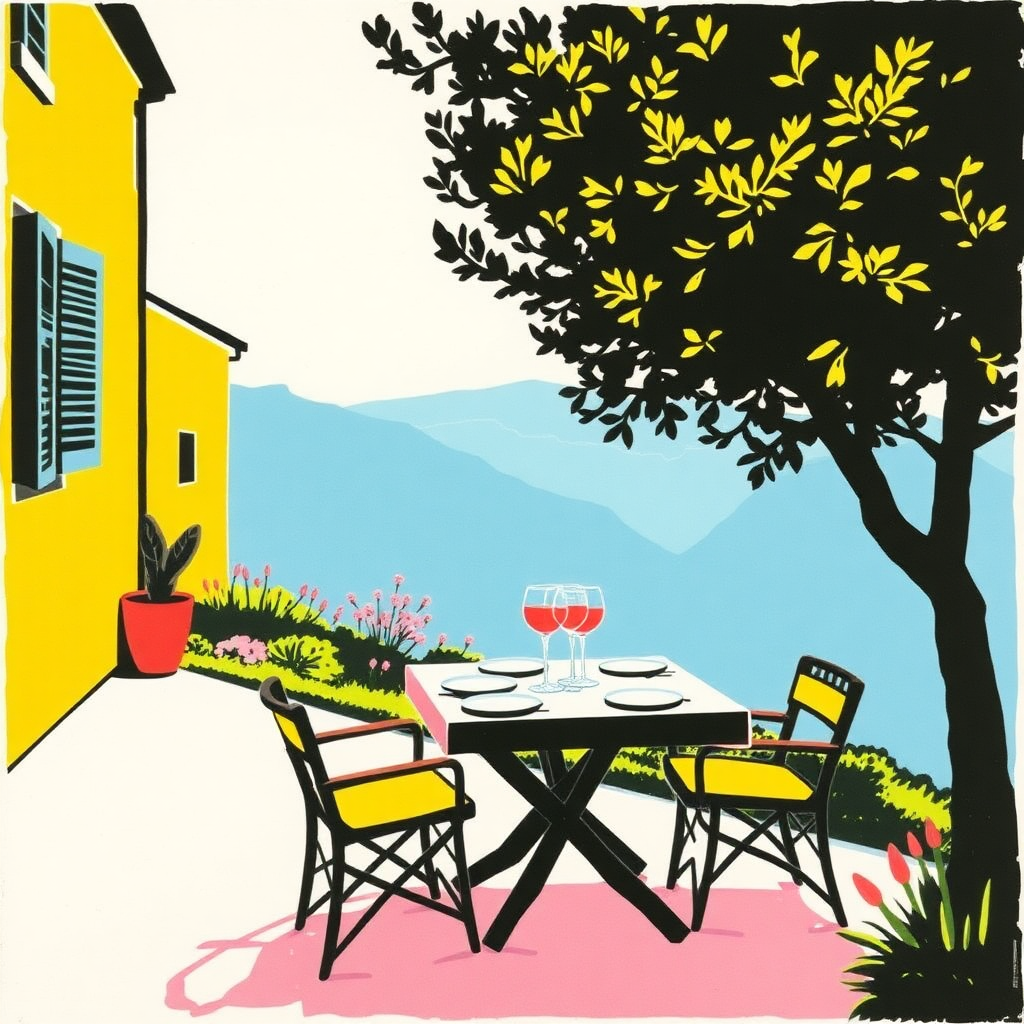 minimalist lithography Provence good living epicurean vacation colorful  
Keith Haring  
Andy Warhol  
Picasso