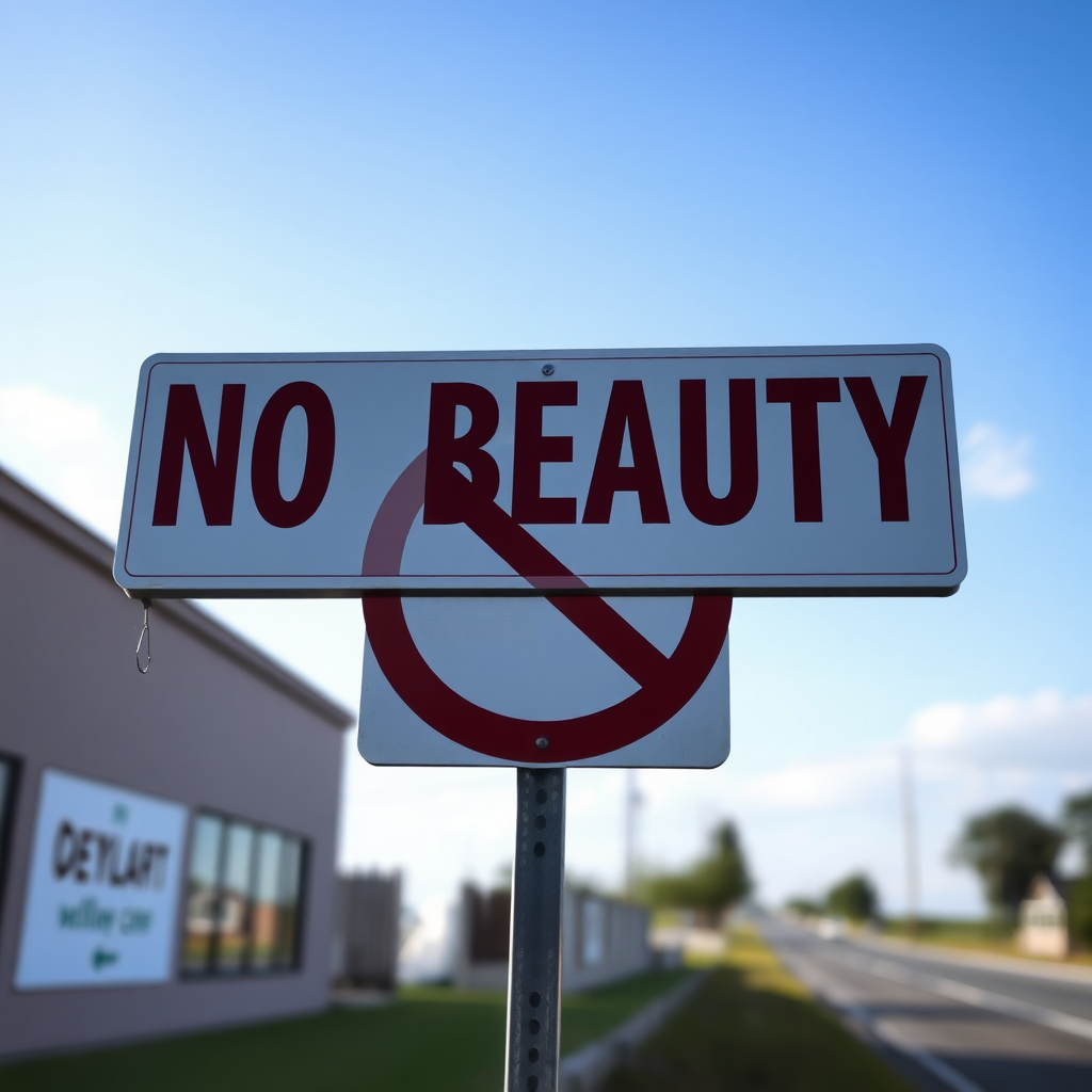 Sign "NO BEAUTY ALLOWD!"