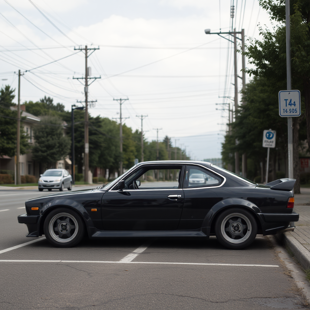 the car is parked on the side of the road, inspired by Taiyō Matsumoto, tumblr, restomod, nd4, c4