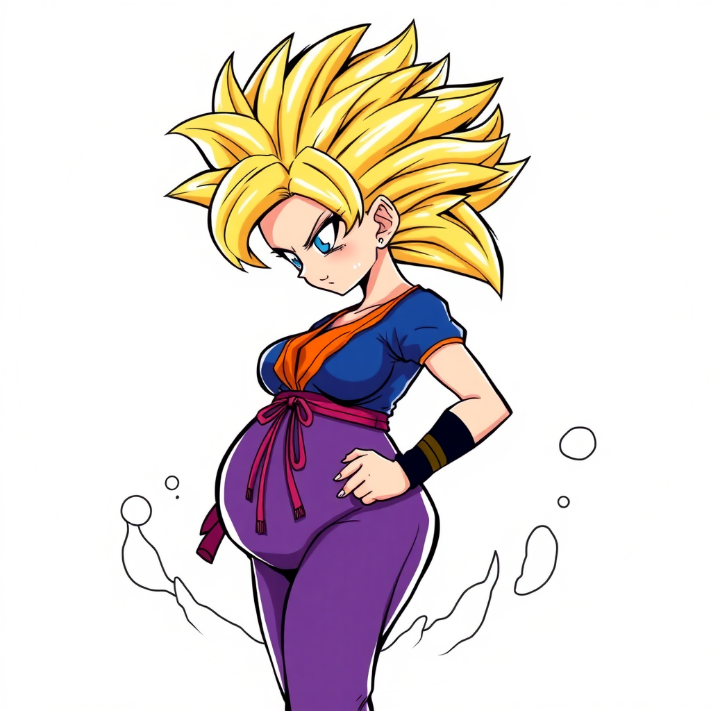 Dragon Ball style, pregnant super Saiyan woman