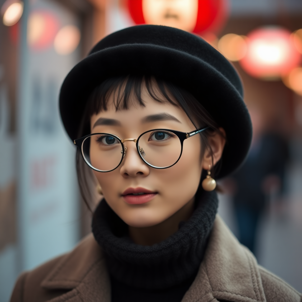 beautiful chinese pale woman with glasses