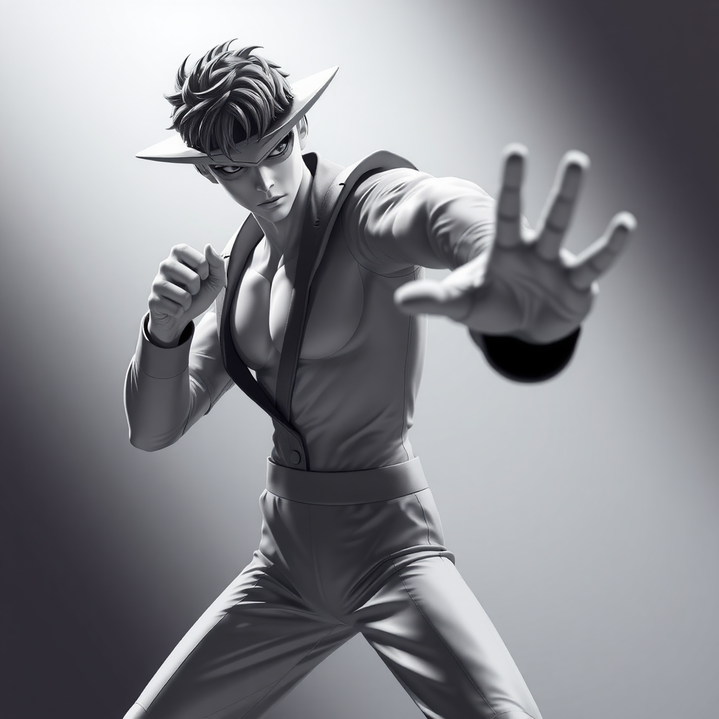 An example pose mannequin striking an attack pose in anime style.