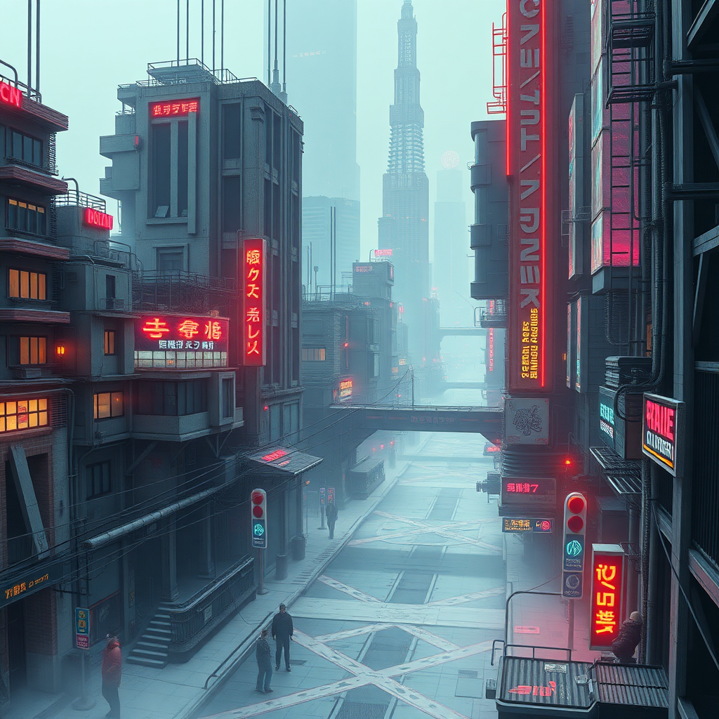 Realistic style Brutalism cyber punk city