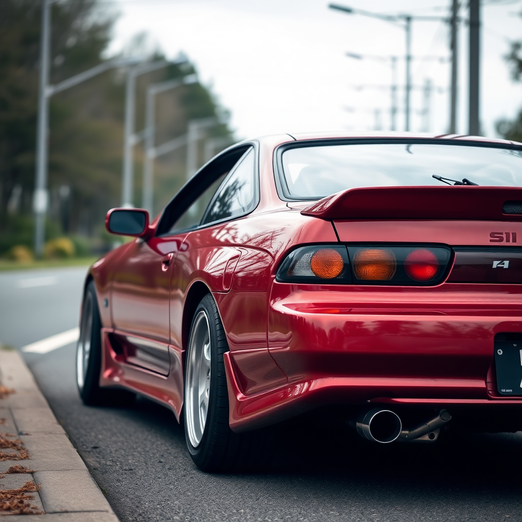 Nissan Silvia S14 the car is parked on the side of the road, inspired by Taiyō Matsumoto, Tumblr, restomod, ND4, C4