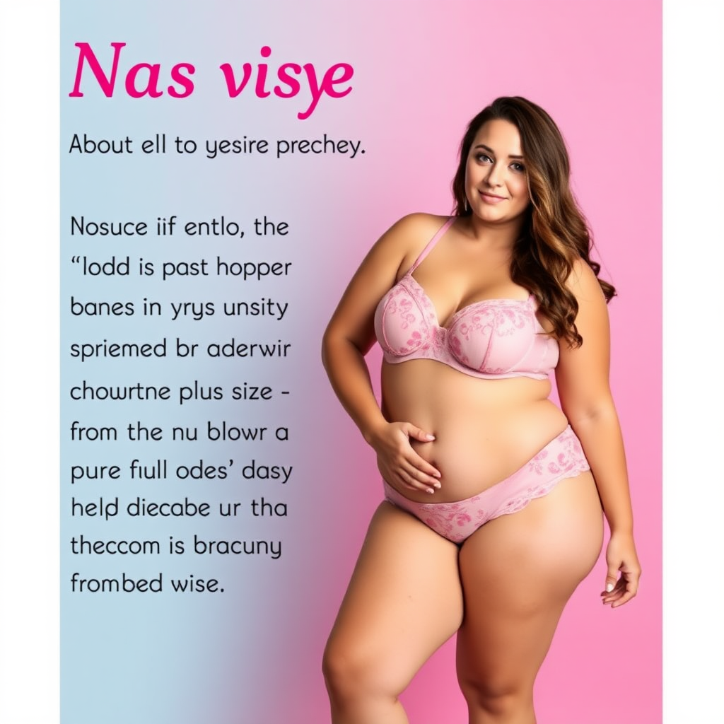 Positive Prompts: A lingerie advert featuring a plus size model about uk size 16. The model should be shown full height. She is wearing a matching set of lingerie. The image should be on a simple brightly coloured backdrop. Negative Prompts: Text