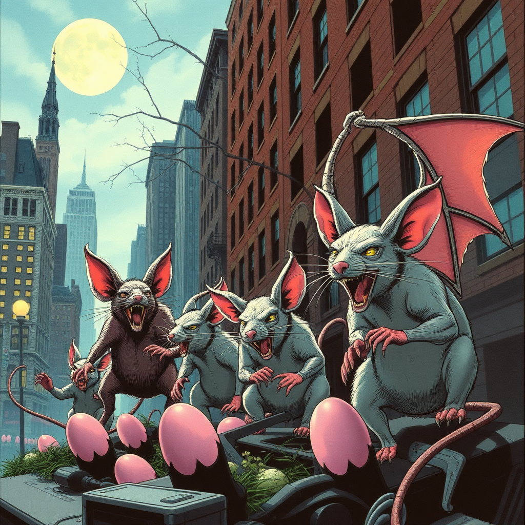 Demon rats invading Boston, anime, 80s, Satan, easter