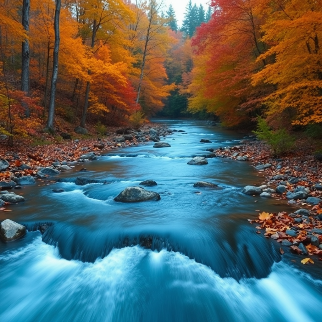 Autumn with foliage in the forest with a river