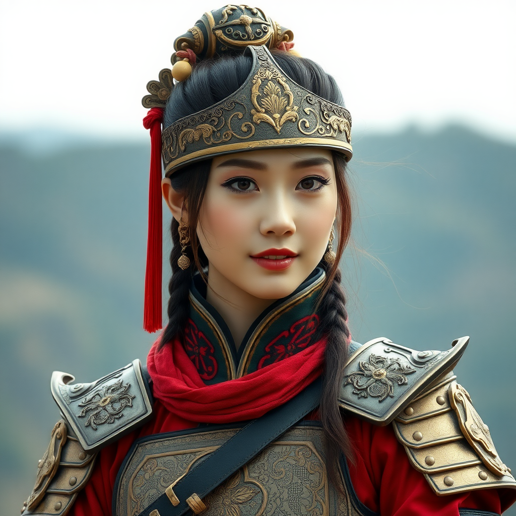 A pure and beautiful armored Chinese real young woman.