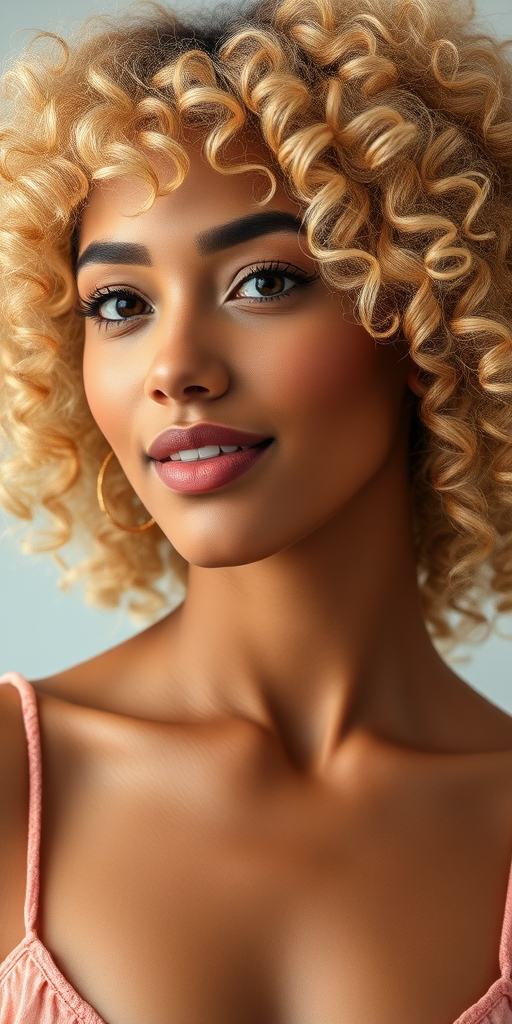 beautiful light skinned african-italian girl, curly blonde hair