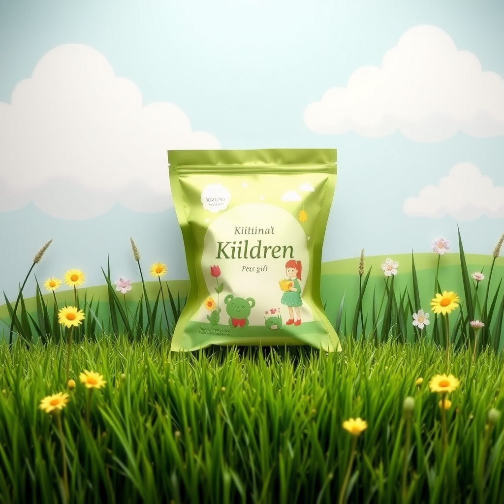 children theme background for product display with grass and sky