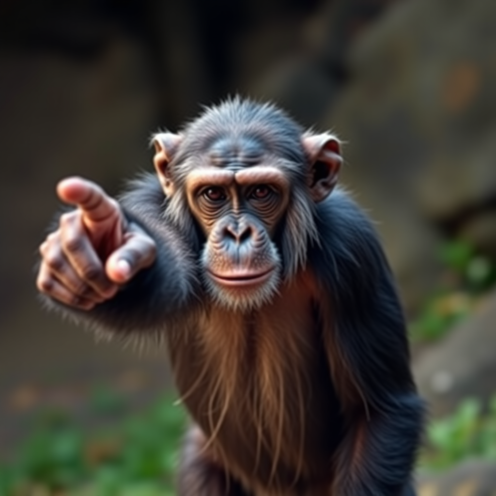 Chimpanzee pointing finger forward