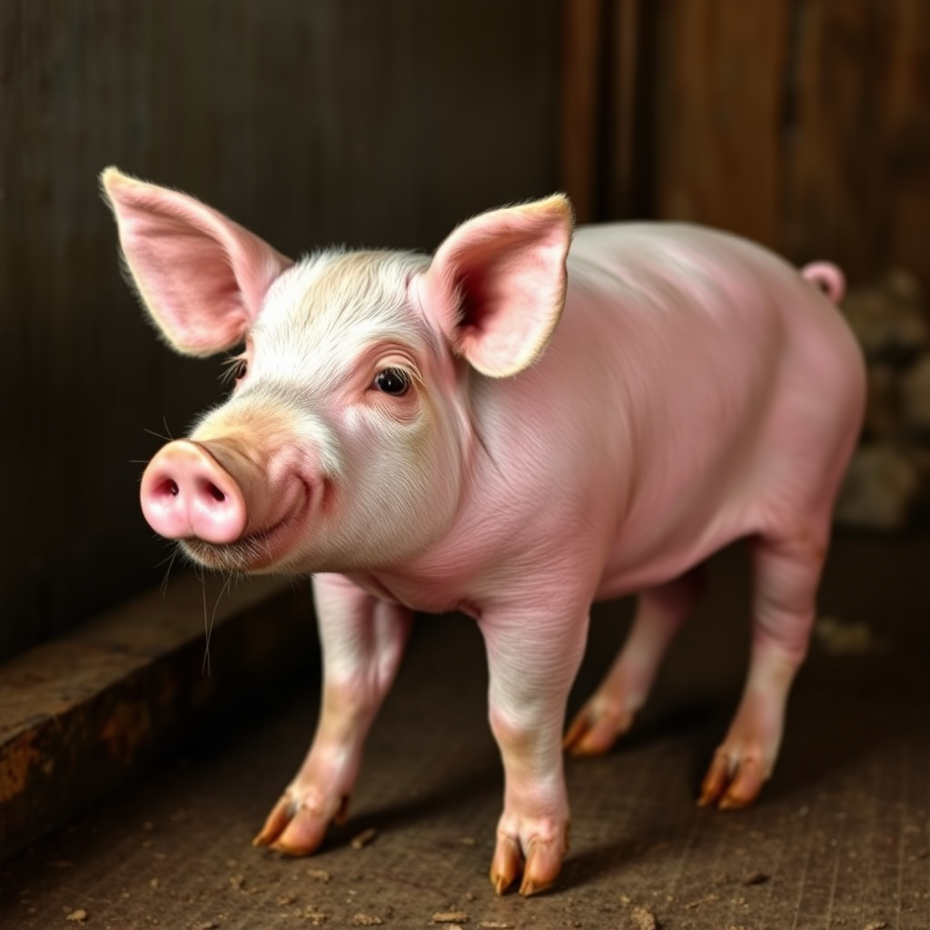 A fully grown slaughter pig without hair.