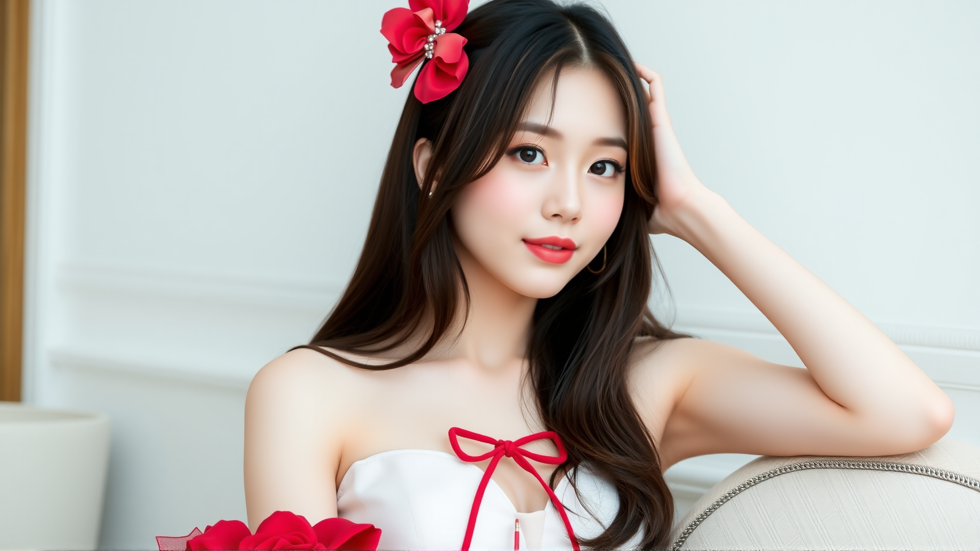 photo, 8K, 1 korean beautiful girl, huge breasts, slim, white skin, full body, 24 years old, tailor-made dresses, pop star