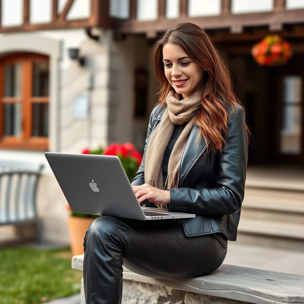 Teacher with a laptop and leather trousers in Bavaria