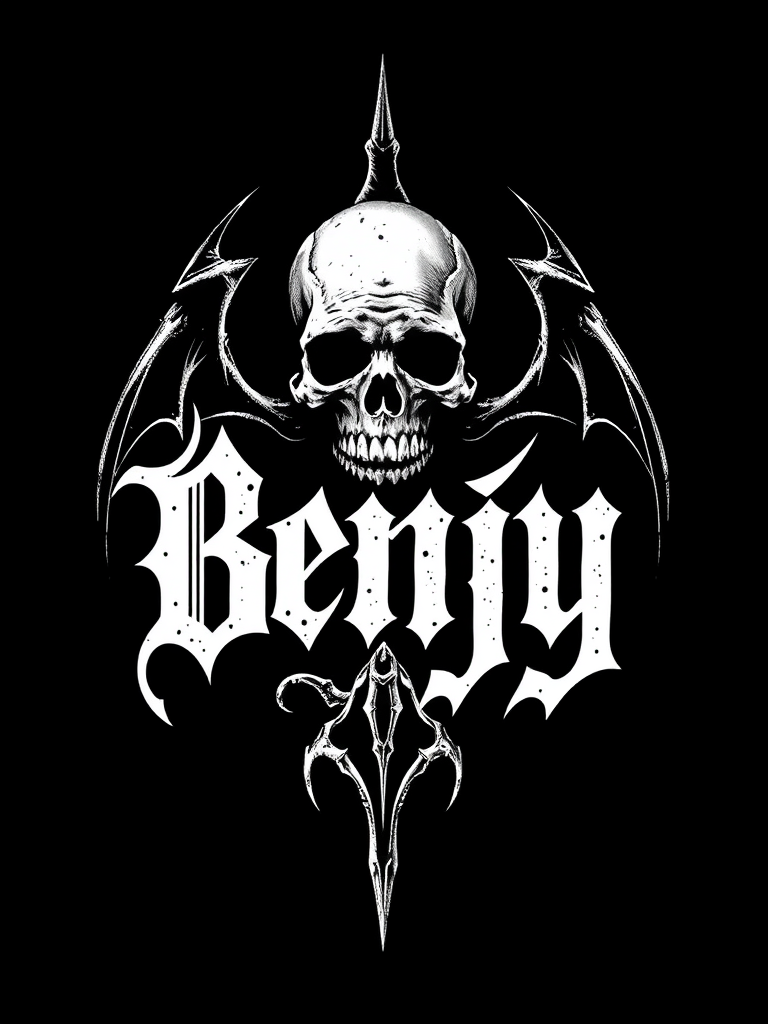 a death metal logo that says "Benjy"