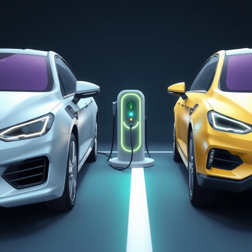 An illustration of ev charger with two cars connected