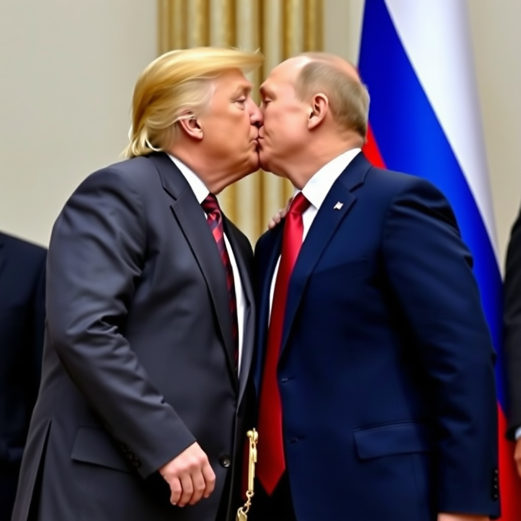 Donald Trump and Vladimir Putin kissing