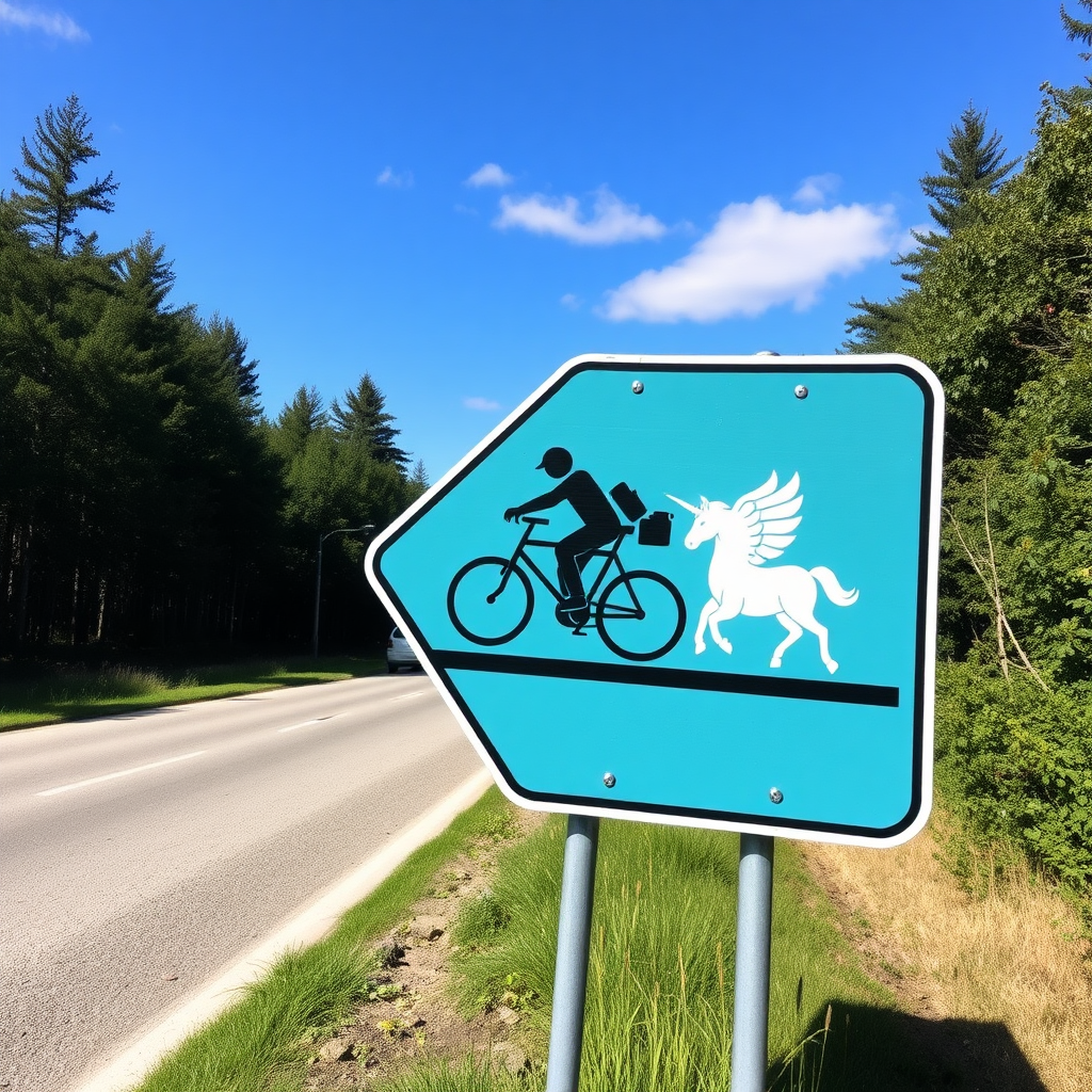 cycling unicorns road sign