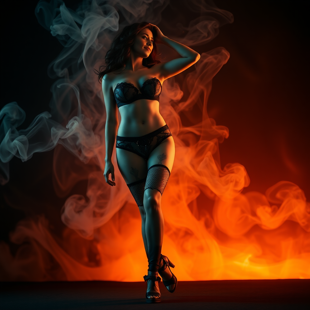 woman wearing panties made of smoke