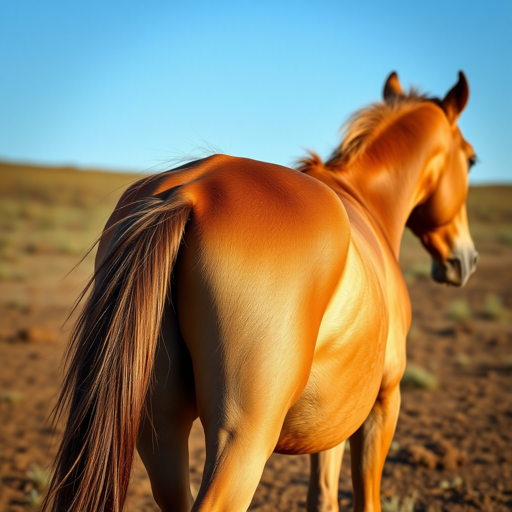 A naked horse from the back side without hair.