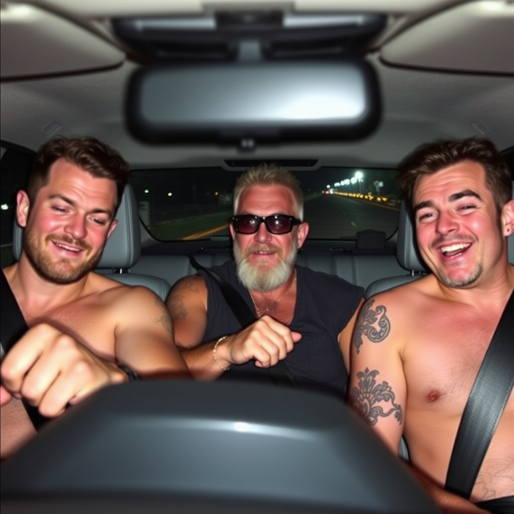 3 gay male tweakers, all white, ages 34, 37, and 54; driving down I75 at 9:12pm on the way to a club in Atlanta. The older gay guy is driving and is in a grumpy, jealousy mode. The other two are happy-go-lucky, all horny and eager. Super high and all talking over each other.