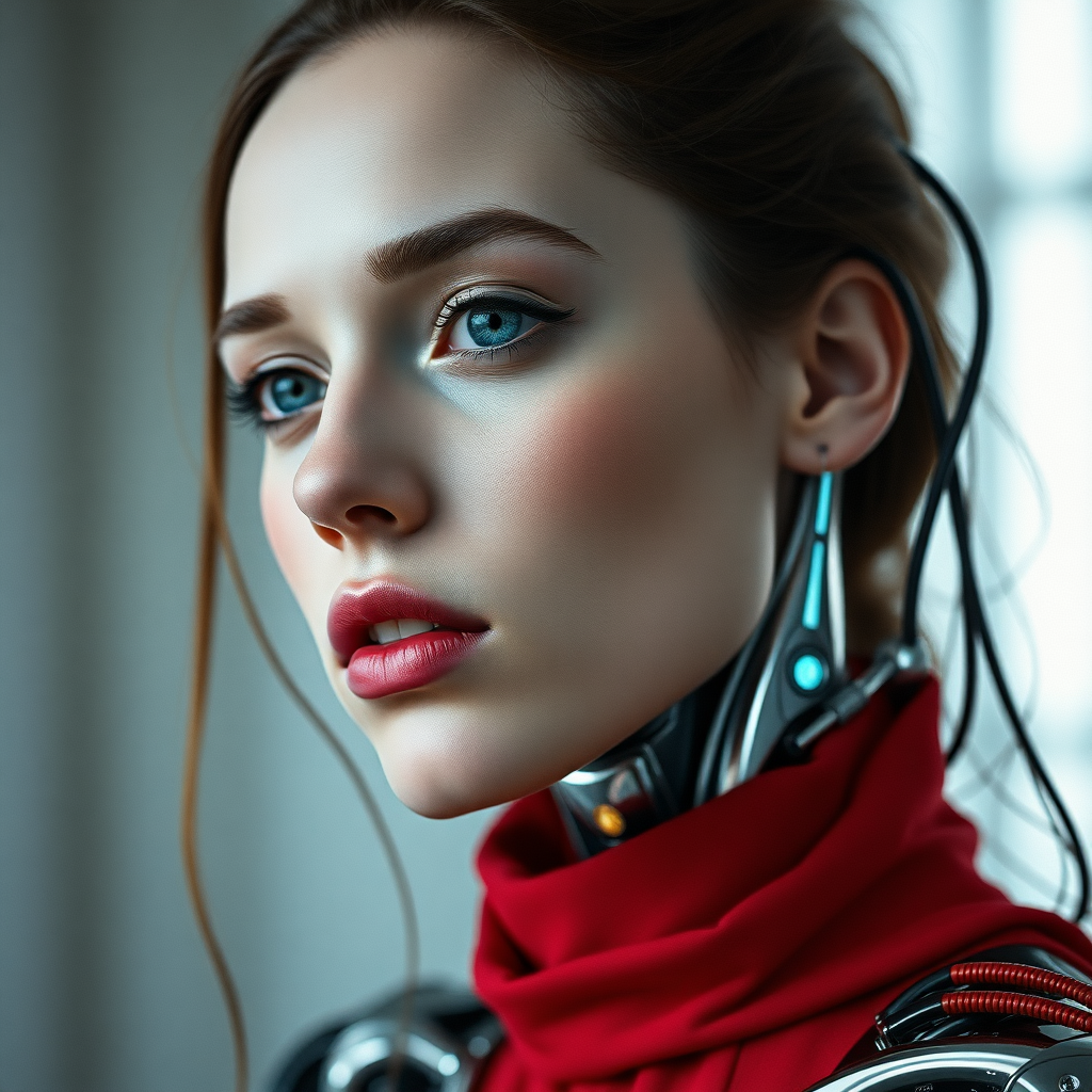 A photograph of a cyborg woman.