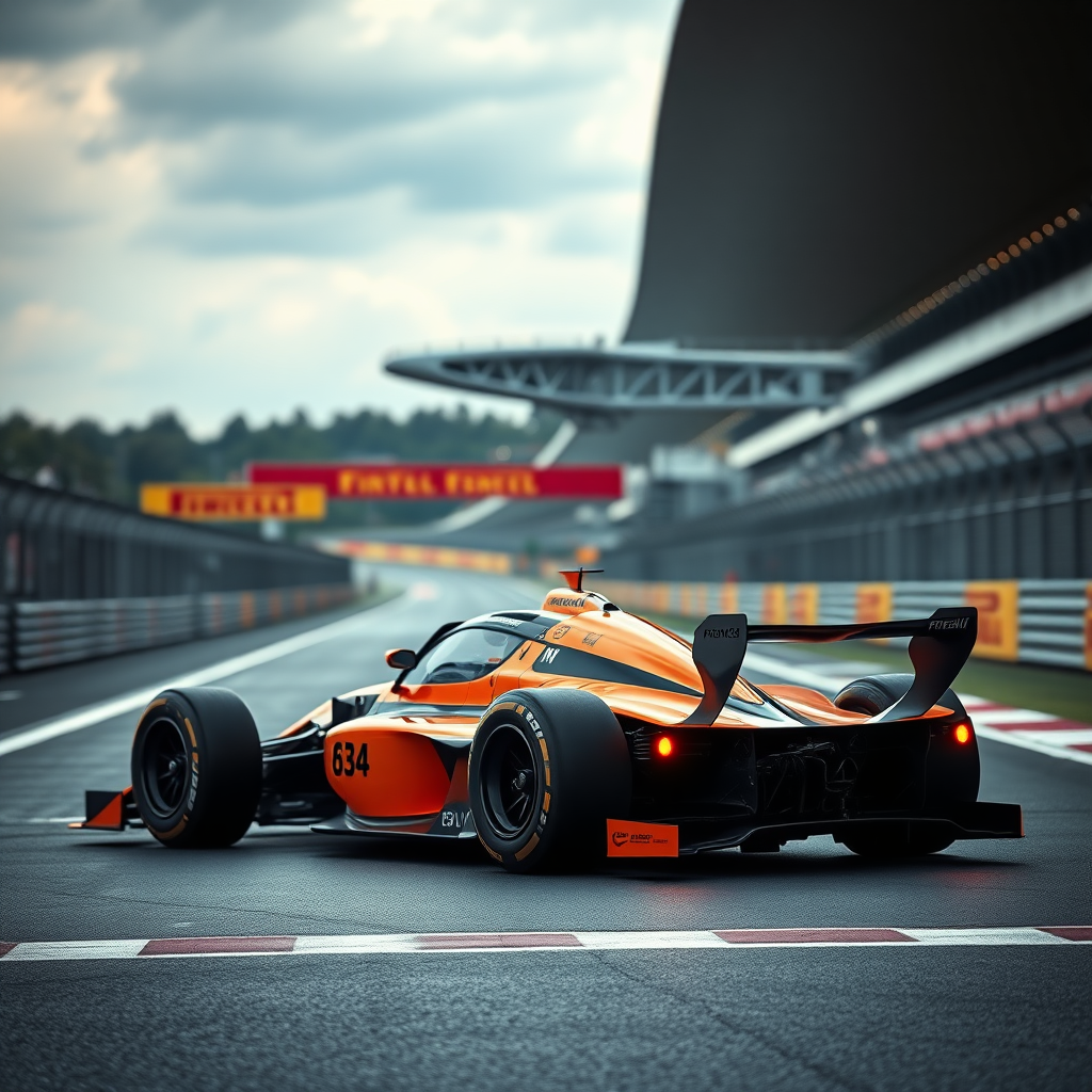 f1 mclaren car cinematic photo in a race track