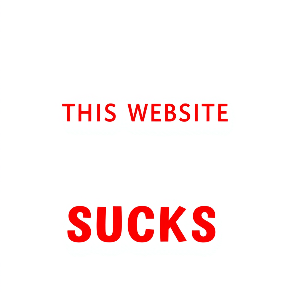 a simple monotype red text against a white background reading "THIS WEBSITE SUCKS"