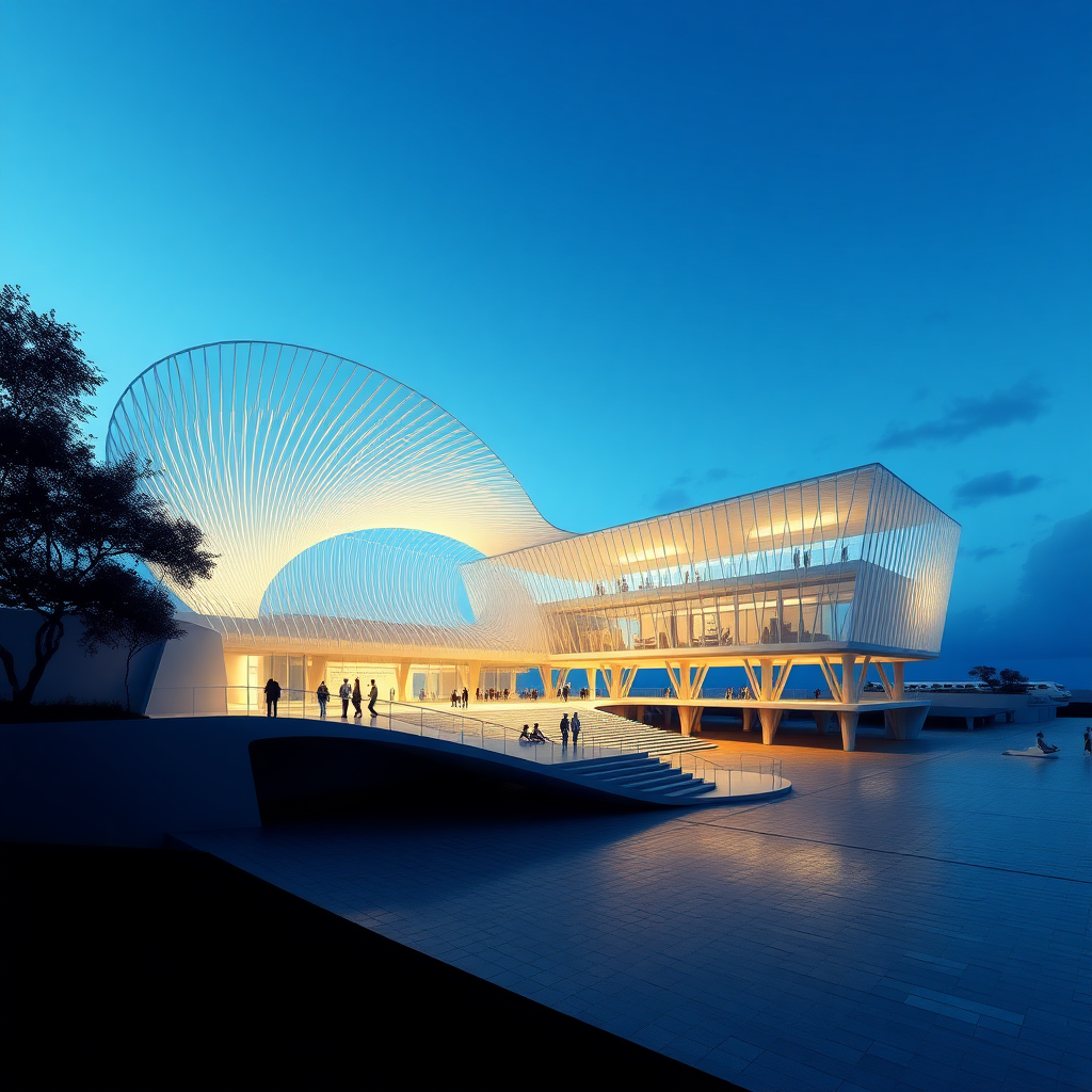 concept design of a bus terminal inspired by Sendai Mediatheque 
Architect: Toyo Ito with stilt floor and staggered flooring with 2 storey structure bus terminal should be open, fluid, public space with commercial space the bus terminal is has beach in west side. architecture structural form