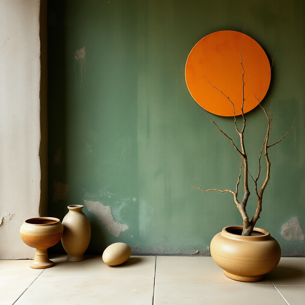 original tableau wabi sabi ochre and green colors