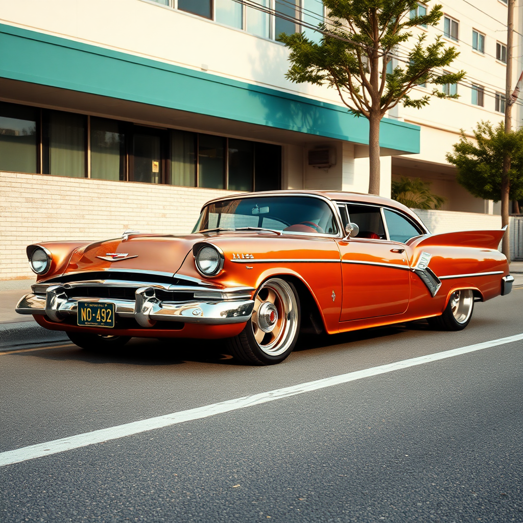 metallic shine classic car is parked on the side of the road, inspired by Taiyō Matsumoto, tumblr, restomod, nd4, c4 metallic shine classic american low rider car