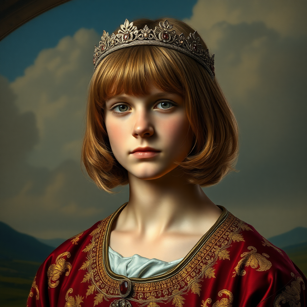 16yo teen boy prince, long bob cut, embroidered with gold and diamonds medieval cloths, diamond diadem, and Beautiful War, natural Skin Texture, visualization of embossed Skin using the play of light and shadow. Free style by 50% Adolphe William Bouguereau and 15% Sandro Botticelli and 35% Otto Lomüller, The background is in the style of landscape style by Antonio del Polaiolo. Studio lighting, professional lighting. Generating the signature at the bottom: Some boys are born beautiful (10%), not gay, you don't have to turn them into women or gay or push them to do so, they will make up their own mind )) . ultra high resolution, 16K,