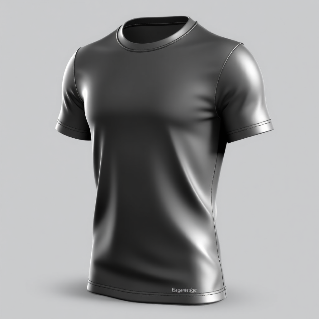 **Prompt for 3D Modeling Icon - T-Shirt for Elegantedge:**

Create a sleek, modern 3D icon of a **t-shirt** that embodies the **Elegantedge** brand. The t-shirt should have a clean, fitted silhouette with smooth lines to represent its premium quality and fashionable appeal. Highlight subtle details like finely stitched seams, a neatly designed collar, and soft fabric textures to emphasize both comfort and style.

Incorporate the **Elegantedge** name in a sophisticated, minimalist font, either subtly embossed along the hem or across the chest. Use a monochromatic color scheme (black, grey, or white) with glossy or metallic accents to enhance the elegant and edgy look. The overall design should convey a sense of **refined simplicity** and **urban edge**, reflecting the essence of the Elegantedge brand.