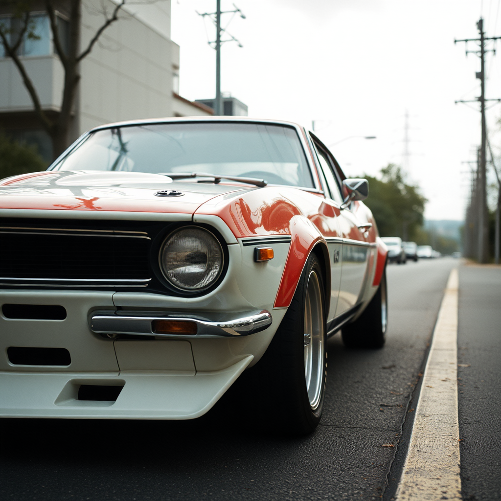 the car is parked on the side of the road, inspired by Taiyō Matsumoto, tumblr, restomod, nd4, c4