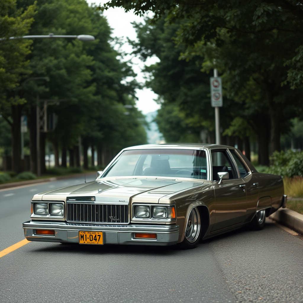 the car is parked on the side of the road, inspired by Taiyō Matsumoto, tumblr, restomod, nd4, c4 metallic shine classic american low rider car