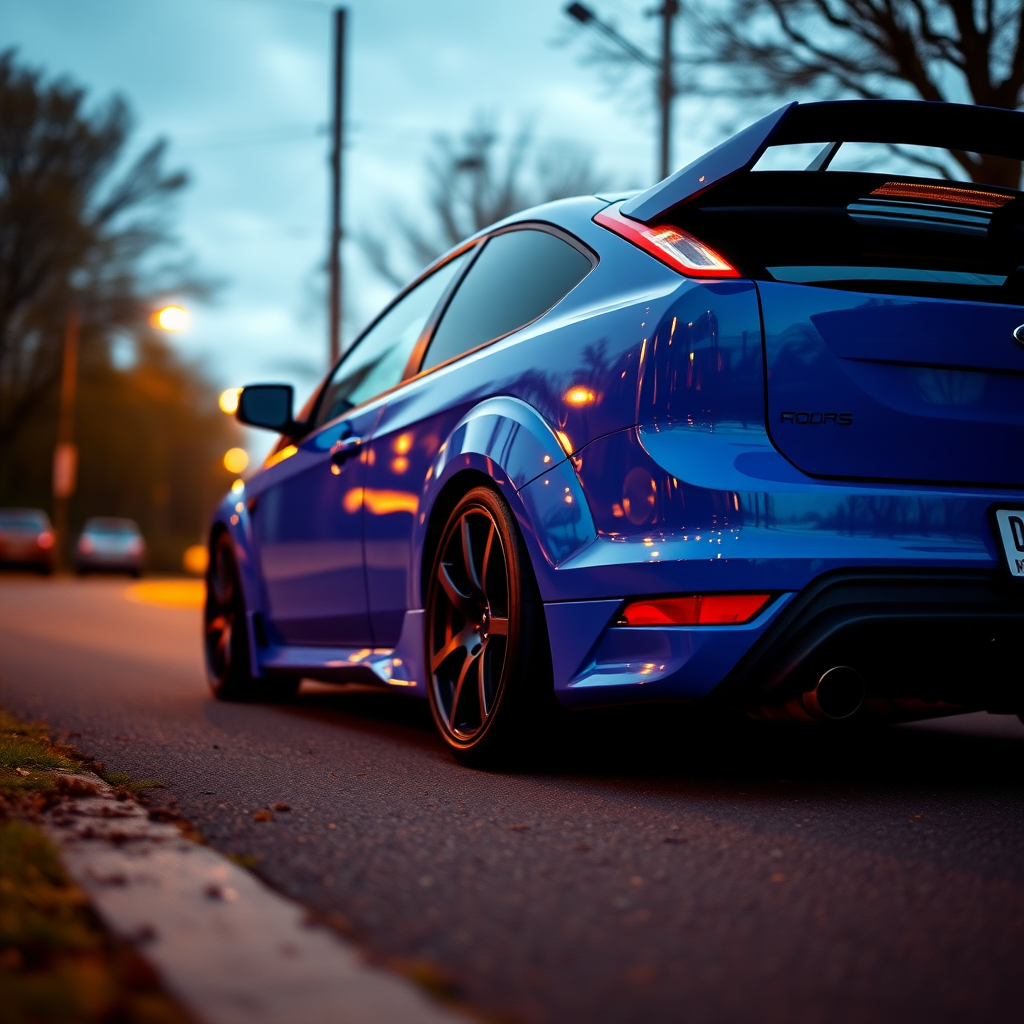 ford focus rs 2009 car is parked on the side of the road, inspired by Taiyō Matsumoto, tumblr, restomod, nd4, c4