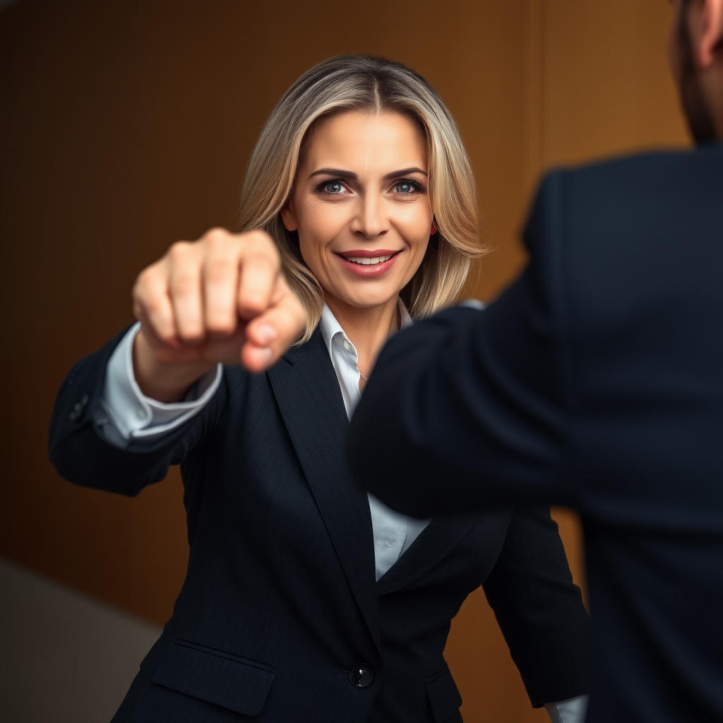 mature attractive business woman getting punched in the face