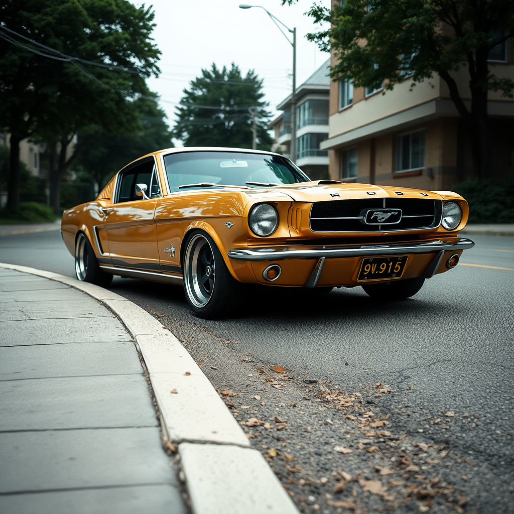 the car is parked on the side of the road, inspired by Taiyō Matsumoto, tumblr, restomod, nd4, c4 metallic shine classic american low rider ford mustang