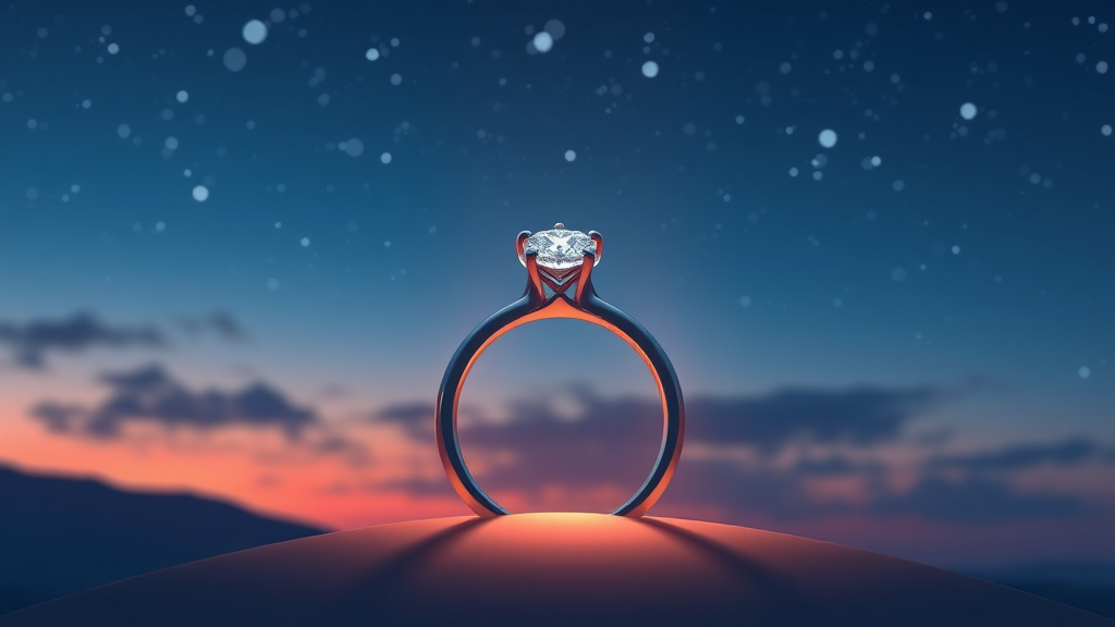 A engagement ring on the sky at night animation