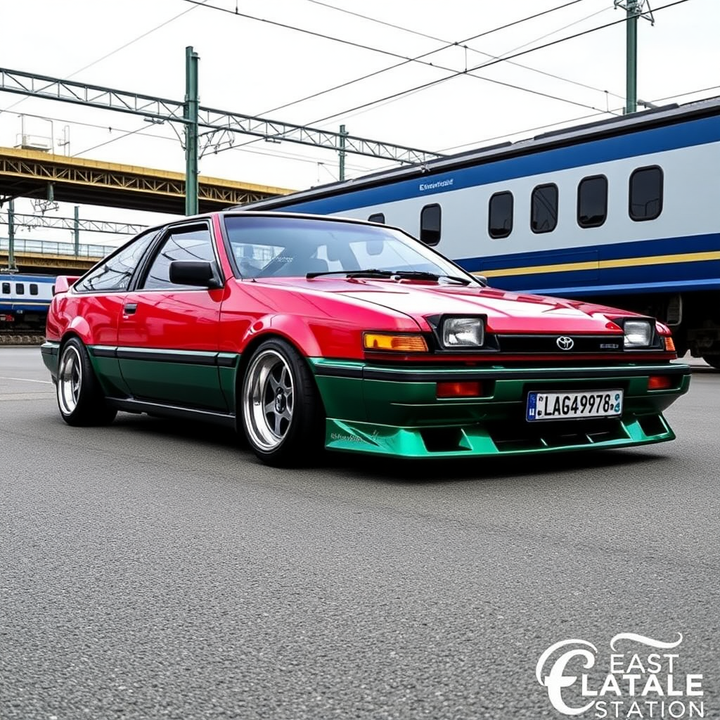 Emerald chrome Toyota Trueno tuning in Budapest at East Railstation.